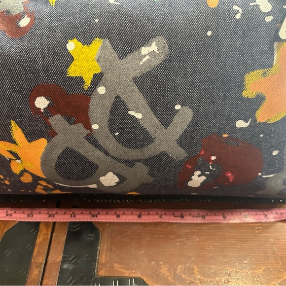 Dooney And Bourke  rare rare denim splash with white leather trim, gold hardware - Picture 2 of 16